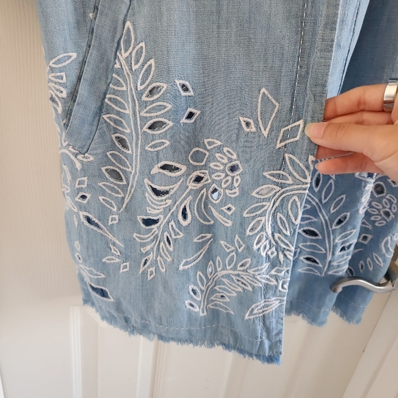 Chico's Women's Indigo Eyelet Topper 3/4 Sleeve Jacket Duster Size 3 NWT - Picture 5 of 10